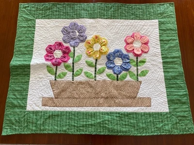 Edredón colgante de pared hecho a mano y cosido a máquina jardinera de flores 35x45 pulgadas Foto 1 de 4