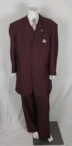 Stacy Adams Single Breast Burgandy 3-Piece Adjustable Waist Men's Suit Size 54L - Picture 1 of 10