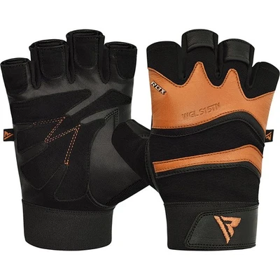 Guantes de cuero para gimnasio fitness RDX S15 - Soporte de muñeca largo y agarre antideslizante Foto 1 de 4