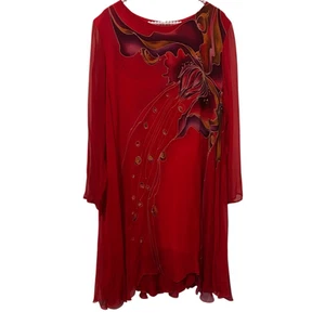 Yolanda Lorente Womens Hand Painted Silk Geometric Dress L Art to Wear fairy rom - Picture 1 of 14