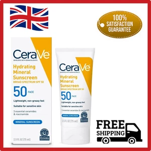 CeraVe SPF50 Sunscreen Hydrating 100% Mineral SPF50 Mineral 75 ml Skin Care NEW - Picture 1 of 5
