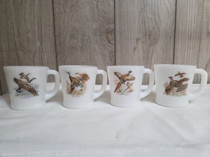 FIRE KING Game Bird COFFEE CUPS Milk Glass Lot 4: Pheasant-Grouse-Mallard-Goose - Picture 1 of 24