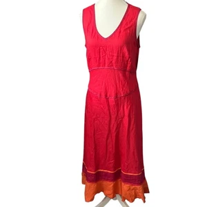 Abito lino rosso sangria senza maniche midi casual prendisole estivo taglia 10 - Foto 1 di 7