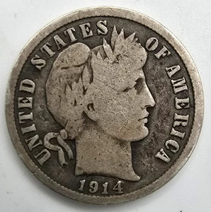 Moneda de diez centavos de barbero 1914 D ¡En muy buen estado lo calificas! Moneda 90% Plata Tipo ¡Envío Gratis! - Imagen 1 de 4