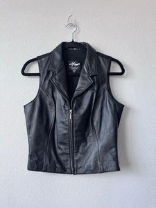 Vintage Wilsons Leather "Maxima" Women's M Black Collar Leather Vest Zipper - Picture 1 of 5