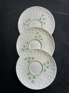 Set of three Belleck Irish Porcelain Shamrock saucers - Picture 1 of 15