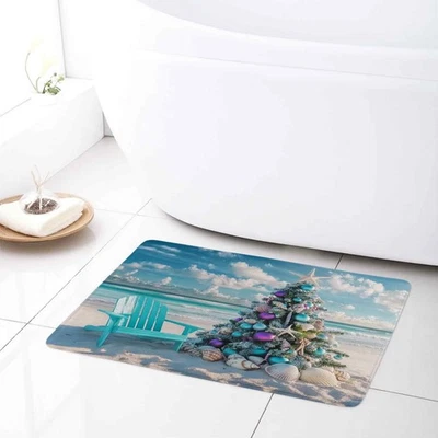 Holiday Tropical Beach Coastal Christmas Shower Curtain Set for Bathroom Decor Foto 1 de 4