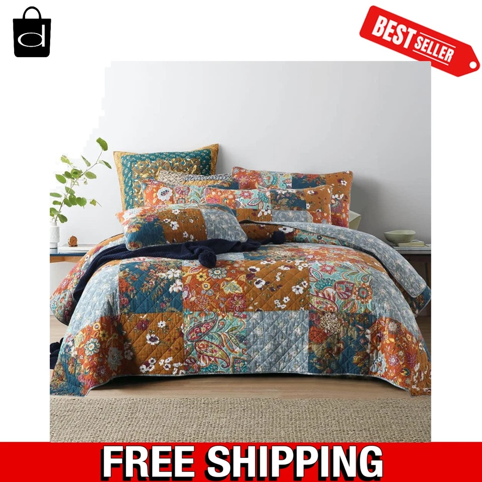 Juego de colcha de algodón tamaño king de lujo - Edredón reversible floral vintage Foto 1 de 4