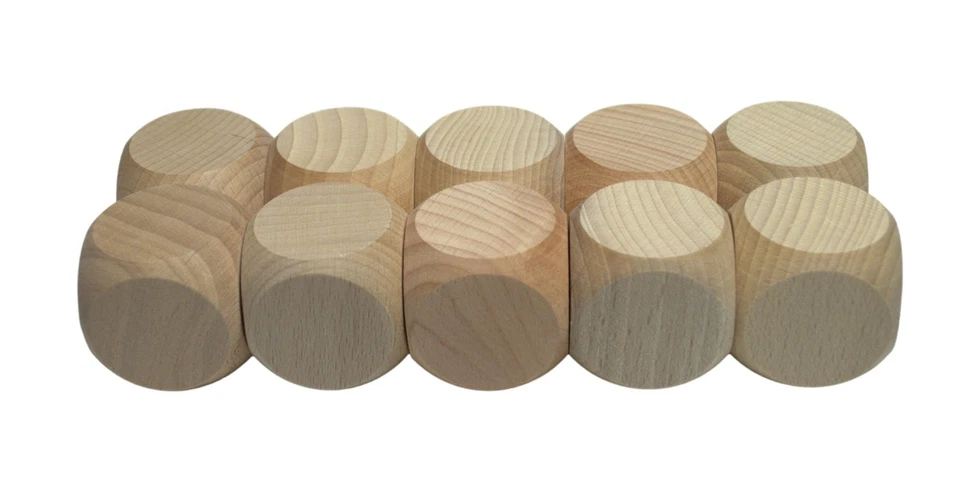 10 Wooden Dice 6cm Beech Wood Cubes Plain Unpainted Six Sided for Craft Decoupag - Image 1 of 4