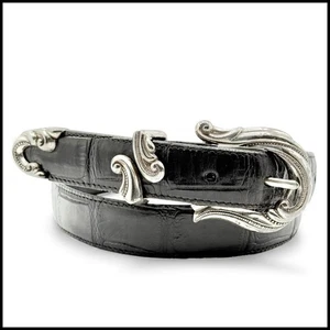 Brighton schwarz geprägtes Leder Western Silber Schnalle Gürtel Damengröße L - Bild 1 von 9
