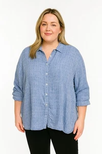 Talbots blau Leinen Knopfleiste Langarm Hemd Gr. 3XP klassisch Küsten Sommer - Bild 1 von 8