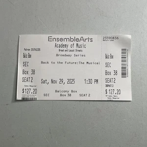 Zurück in die Zukunft: Das Musical Philadelphia PA Broadway Serie 2025 Ticket Stub - Bild 1 von 2
