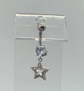 belly button rings with star dangle charm and clear cz stones - Picture 1 of 7