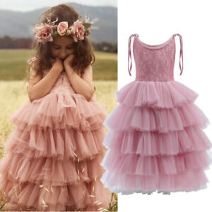 Princess Dresses For Girls Dots Bow Sleeveless Ball Gown Kid Ruffle Party Tulle