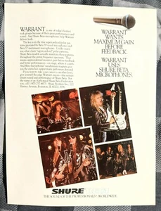 WARRANT / JANI LANE / JOEY ALLEN / 1990 SHURE BETA MICROPHONES MAGAZINE PRINT AD - Picture 1 of 1