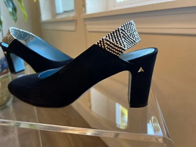 Valentina Rangoni Black Suede Closed Almond Toe Slingback Heels Pumps Size 8 M - Image 1 of 4