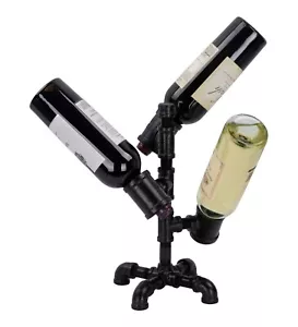 Soporte para estante de vino industrial de 3 botellas Pipe Decor - negro electrochapado - ¡NUEVO! - Imagen 1 de 3