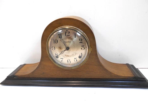 Antique INGRAHAM "Magic" Mantel Clock 1920s 8 Day Wind-Up Mahogany Tambour Cover