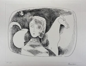 SAMI BURHAN - Woman and Horse - Lithograph, Middle Eastern/ Syrian Art - Picture 1 of 4