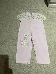VINTAGE BABY GIRL PINK ROMPER PLAYSUIT 9-12 MONTHS MOTHERCARE FLORAL DUCK SUMMER - Picture 1 of 5