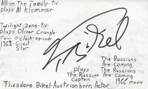 Theodore Bikel Actor The Russians Are Coming Movie Autographed Signed Index Card