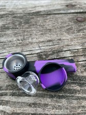 2 in 1 Silicone Tobacco Smoking Pipe with Glass Bowl/metal bowl purplUSA SELLER.