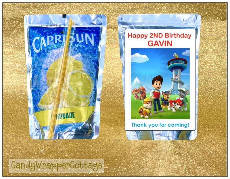 12 PAW PATROL FESTA DE ANIVERSÁRIO SACO DE SUCO IMPERMEÁVEL ETIQUETAS PERSONALIZADAS capri sol - Imagem 1 de 1