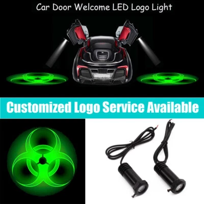 2x Green Resident Evil Zombie Outbreak Response Team Logo Car Door LED Lights - Image 1 of 4