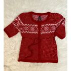 Love by Design Red Cardigan Sweater hearts snowflakes Girls L