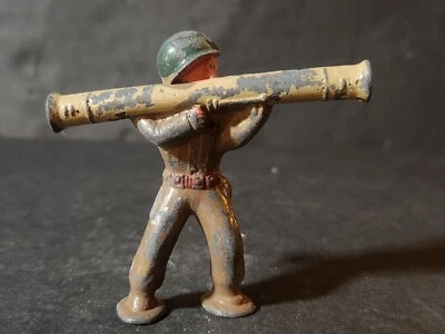 BARCLAY MANOIL ИГРУШКА СВИНЦОВЫЙ СОЛДАТ ВИНТАЖНЫЙ БАЗУКА НА ПЛЕЧО КРЕПЛЕНИЕ ПОД НОГУ VG - Изображение 1 из 4