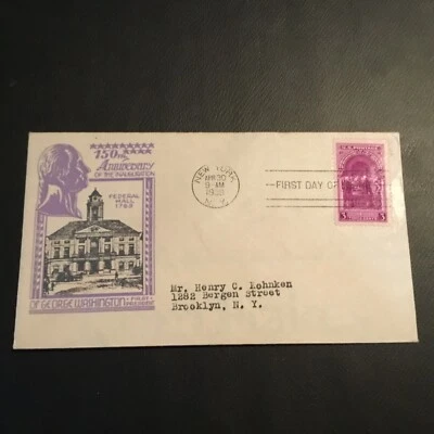 FDC 1939#854-11 STAEHLE CACHET 150th ANNIVERSARY Of The INAUGURATION Of George W - Image 1 of 2