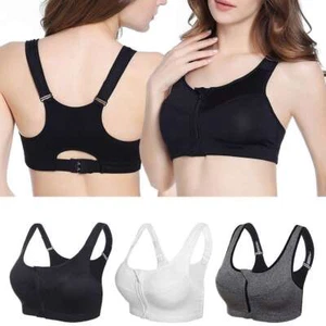 Women Padded Sports Bra Yoga Front Zip Fitness Workout Stretch Tank Top Wirefree - Picture 1 of 18