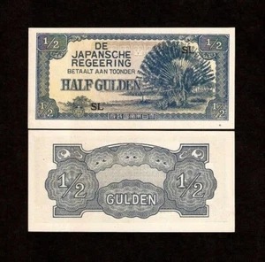 Netherlands Indies ½ GULDEN P-122 1942 UNC J I M War UNC Dutch Indies Indonesia - Picture 1 of 3
