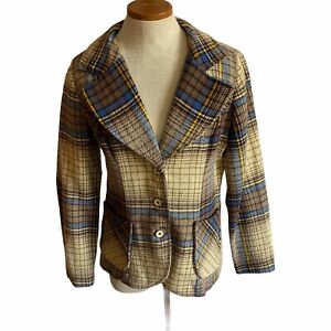 Vintage 1970s Tweed Plaid Blazer Medium Charm Hollywood Cross Hatched Mod Geek 