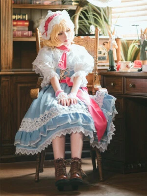 TouHou Project Alice Disfraz Juegos con disfraces Mujeres Niña Azul Blanco Halloween Vestido de criada Foto 1 de 4