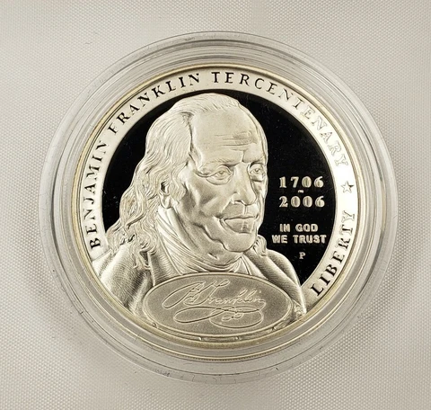 2006 P $1 Ben Franklin Founding Father Commemorative Silver Dollar - PF - STOCK Cover