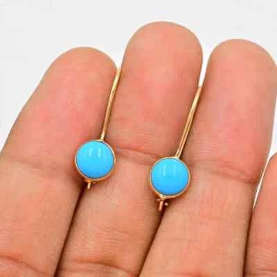 Pendientes colgantes de boda de oro macizo de 14 k y 18 k con piedras preciosas turquesa para dormir AA Foto 1 de 4