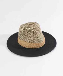Pia Rossini Farrah Natural/Black Two Tone Fedora Hat with UPF 50 Sun Protection