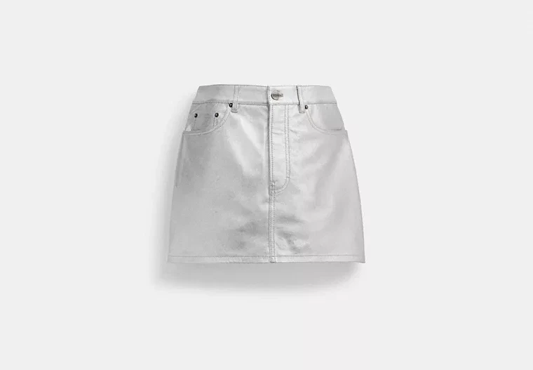 Minifalda Coach de cuero plateada metálica nueva sin etiquetas Foto 1 de 1