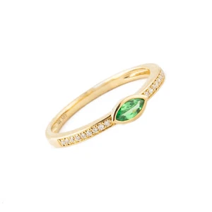14 Karat Gelbgold Diamant & Marquise Tsavorit Verlobungsband Ring feiner Schmuck - Bild 1 von 3