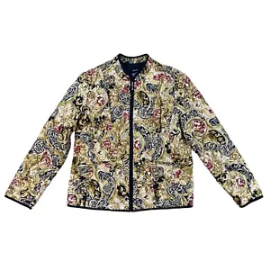 RQT Womans Lightweight Quilted Jacket Size L Paisley Print Neutral - Picture 1 of 3