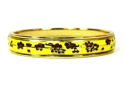 Yellow Cloisonne Enamel Hinged Bracelet Bangle Cuff, Red Plum Blossom Pattern - Image 1 of 4