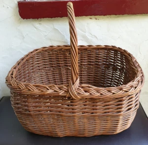VINTAGE RECTANGULAR WICKER SHOPPING PICNIC BASKET WITH HANDLE - Foto 1 di 9