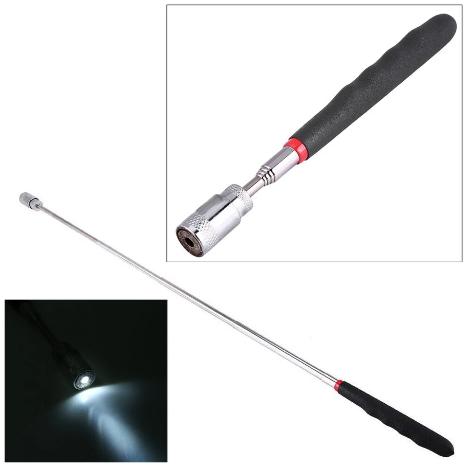 Telescopic Magnetic Pick Up Tool 3 LED Light Extendable Magnet Nuts Bolts 80cm - Image 1 of 4
