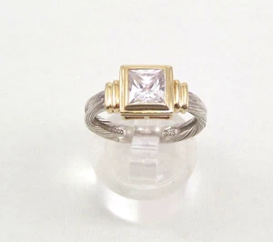 VTG Sterling Silver & Gold Plated Accent Ring Large Square CZ Size 7.25 - Picture 1 of 12