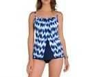 Nwt Miraclesuit Sound Waves Jubilee Printed Tankini Top Navy 8 $114