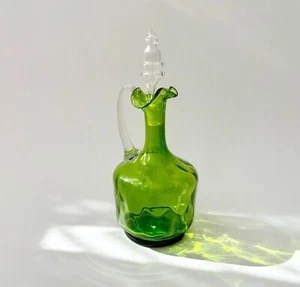 Antico decanter vittoriano XIX secolo verde soffiato a mano vintage in vetro con tappo - Foto 1 di 10