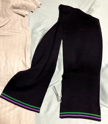 Wimbledon Stripe Ribbed Merino Wool Scarf (Navy/ Green/ Purple)  - Image 1 of 4