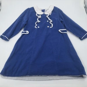 C&L Smocked Threads Navy Blue Dress Girls 6T Peter Pan Collar - Picture 1 of 5