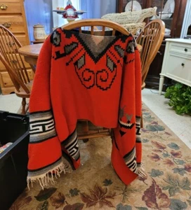 Vintage? Mexican? Blanket Poncho Serape Colorful wool? (or wool blend ?) - Picture 1 of 16